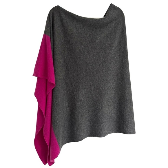 NWT Claudia Nichole 100% Cashmere Gray Fuchsia Colorblock Poncho Sweater O/S - Picture 3 of 8